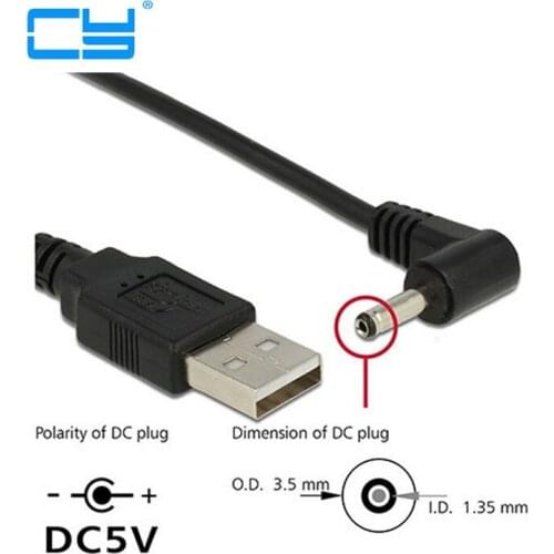 USB 2.0 Male to Right Angled 90 Degree 3.5mm 1.35mm DC power Plug Barrel 5v Cable 80cm