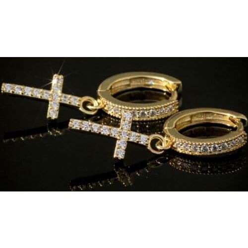 Classic Luxury Cross Earrings Inlay White Zircon Crystal Earrings for Women Man Party Earrings Hip Hop Jewelry Lovers Gifts