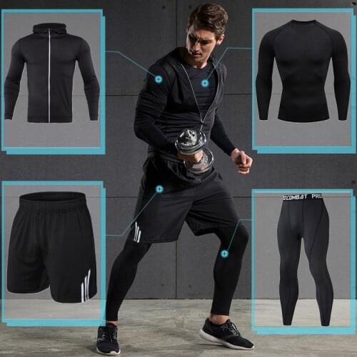4-Piece Suit Men Sportswear Compression Sport Suits Quick Dry Running Sets Clothes Sports Joggers Training Gym Fitness Tracksuit