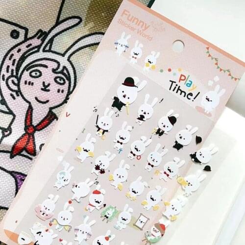 Korea Cartoon Bunny Stickers Scrapbooking Material Cute Animal Rabbit Journal Sticker DIY Hobby Diary Decoration Craft Supplier