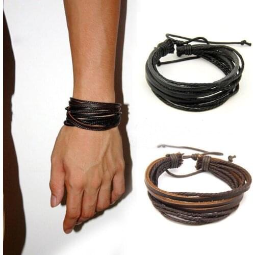 Leather Wrap Multilayer Braided Rope Wristband Cuff Punk Bracelet For Men Women Hot Surfer Bracelet Bangle Couples Boho Jewelry