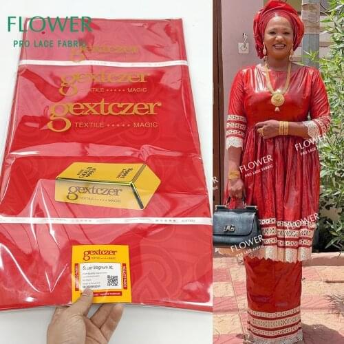 Red Shiny Bazin Riche Fabric 2021 Latest Soft And Skin Friendly For Ankara French Men Or Women Party Dresses Lace Materials