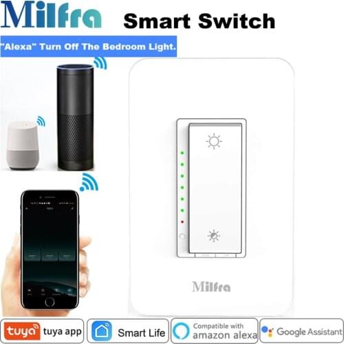 Milfra Dimming Switch Neutral Wire Required Wifi Smart Light Switch US Wall Switch for Google Assistant Alexa Tuya Smart Life
