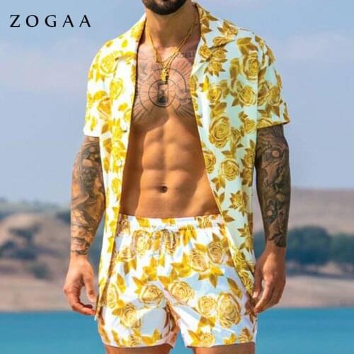 Men Hawaiian Sets Printing 2021 Summer Short Sleeve Button Shirt Beach Shorts Streetwear Casual Mens Suit 2 Pieces S-3XL The New