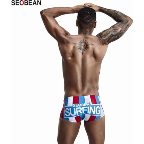 SEOBEAN Mens Swimming Suits Fashion Striped Digital Letters Printing Summer Holiday Beach Hot Spring Swimming Trunks
