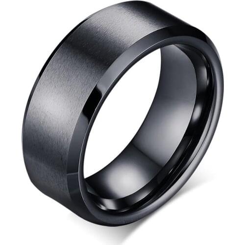 Mens Rings 8 MM Wedding Band Black Pure Carbide Tungsten Engagement Ring for Men Brushed Mate Center Jewelry