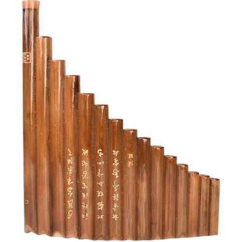 Muspor 15 Pipes G Key Pan Flute Set Folk Instrument Natural Bamboo Wind Instrument Bamboo Panpipes & Bag & Cleaning Stick Cloth