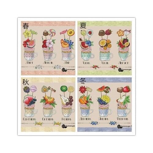 Seasons cup paintings Counted needlework kits DMC 11CT 14CT 18CT Cross Stitch Sets embroidery