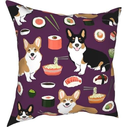 Corgi Noodles Sushi Pillowcover Home Decorative Pet Dog Kawaii Cushion Cover Throw Pillow for Home Double-sided Printing