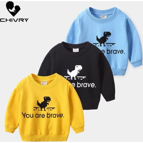 New 2020 Kids Spring Autumn Hoodies Sweatshirts Boys Cartoon Dinosaur Print O-neck Pullover Sweatshirt Children Sports Clothing