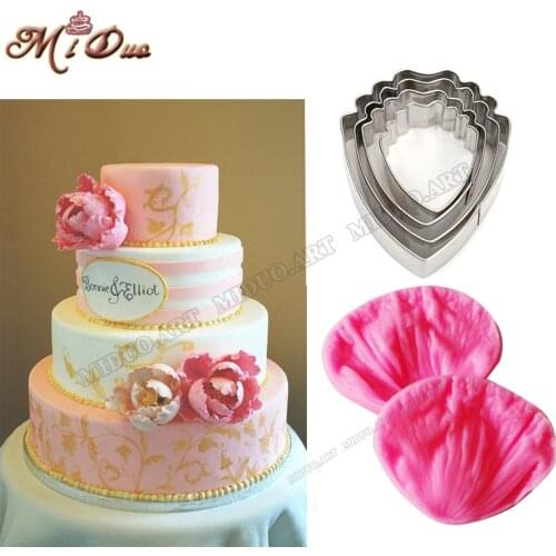 Peony Petal Silicone Veiner & Cutter Peony Fondant Sugarcraft Stainless Steel Cutter Flower Cutter Cake Decorating Moulds