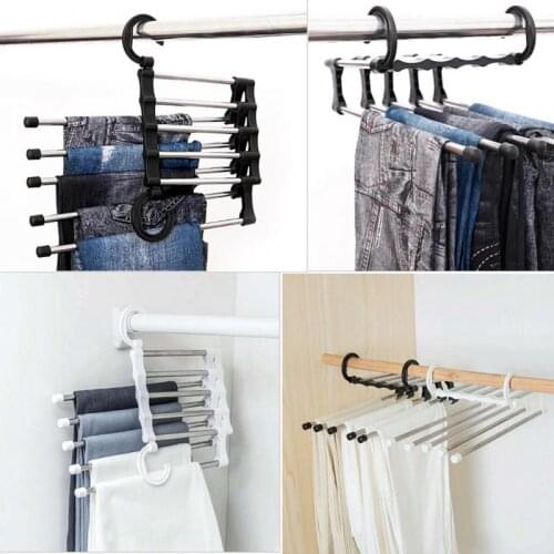 Portable 5 In 1 Pant Rack Shelves Stainless Steel Clothes Hangers Multi-functional Pants Clothing Wardrobe Hanger Clothes Rack