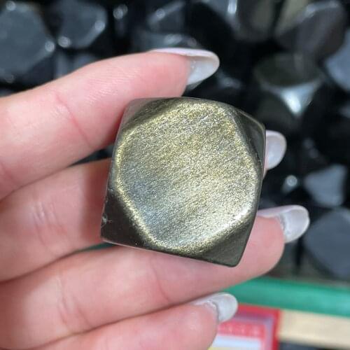 Natural Gold Obsidian Polyhedron Square Divination Meditation Accessory Decor