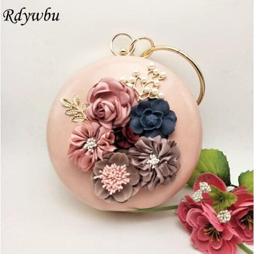 Rdywbu 2017 Handmade Circle Flowers Evening Clutch Bags Brand Mini Round Pearl Party Wallet Wedding Dinner Purse With Chain B419