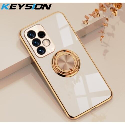 KEYSION Luxury Plating Case for Samsung A72 A52 A42 A32 5G Ring Stand Phone Back Cover for Galaxy S21 Ultra 5G S21 FE S20+ Plus