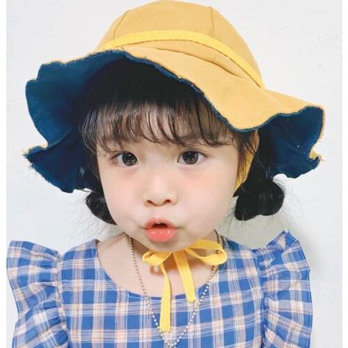 Kids Spring Summer Baby Hats Kids Boys Girls Two-sided Collapsible Beach Cap Cotton Fisherman Hat Baby Sun Hat