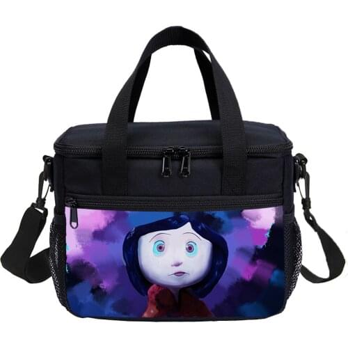 Coraline Big Lunch Bag For 2 Person 3D Printing Cartoon Anime Cooler Bag with Bottle Pocket Insulated Thermal Picnic Lunchbox