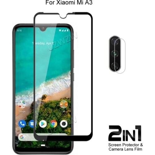 For Xiaomi Mi A3 Front Screen Protector Protective Tempered Glass & Camera Lens Film