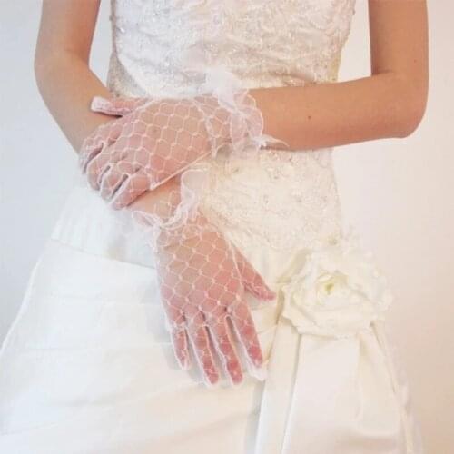 Womens Sexy Black Off White Mesh Tulle Gloves Female Club Prom Party Dancing Dress Glove Wedding Dress Accessories