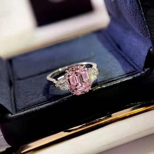Luxury 100% 925 Sterling Silver Emerald Cut 4 CT Pink Created Moissanite Wedding Engagement Fashion Ring For Women Fine Jewelry