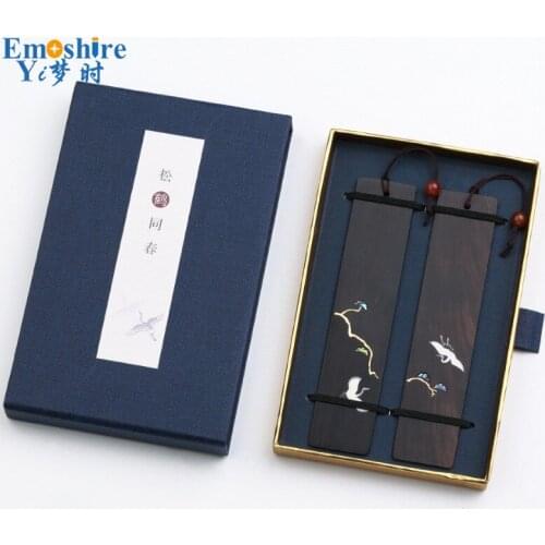 1 Pcs Print Logo Vintage Classic Chinese Wooden Bookmark Exquisite Brass Inlaid Snails Student Gift with Box P195