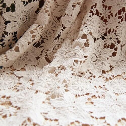 1yard Beige Cotton Lace Fabric 130cm handmade DIY garment accessories Water Soluble lace Cotton Embroidery Lace Fabric