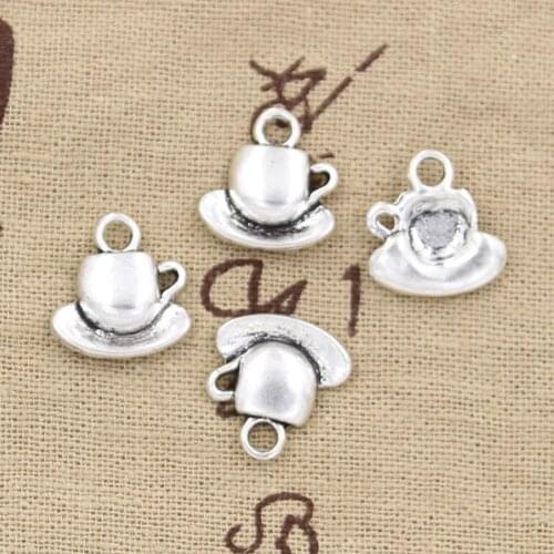 20pcs Charms Coffee Tea Cup And Saucer 15x14mm Antique Silver Color Pendants Making DIY Handmade Tibetan Silver Color Jewelry