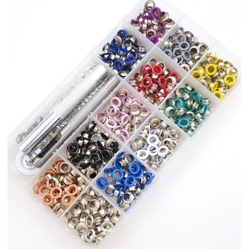 5mm 600Pcs (12 Colors 50Pcs Each) Color Eyelet + Eyelet Installation Tool Set Spray Paint Eyelet Button Shoe Eye Button Set