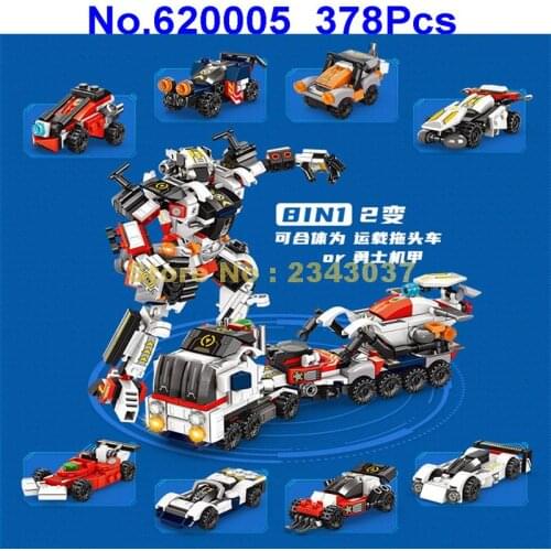 620005 378pcs 8in1 Deformation Robot Truck Racing Car Building Blocks Toy