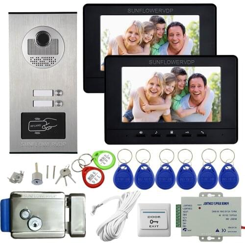 7Inch Color Monitor Black/White Video Intercom System Rfid Video Doorbell For 2 Apartments Video Intercom +Electronic Door Lock