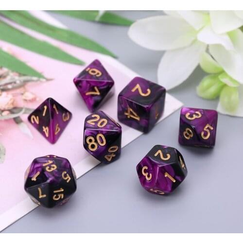 7 Pcs Acrylic Dice Black Purple Gold Points D4 D6 D8 D10 D12 D20 KTV Bar Nightclub Entertainment Tools