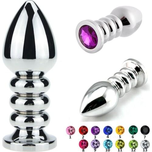 Large Size Butt Plug With Crystal Jewelry Anal Massager Spiral Beads Stimulation Thread Anal Plug Anus Sex Toy for Men and Women