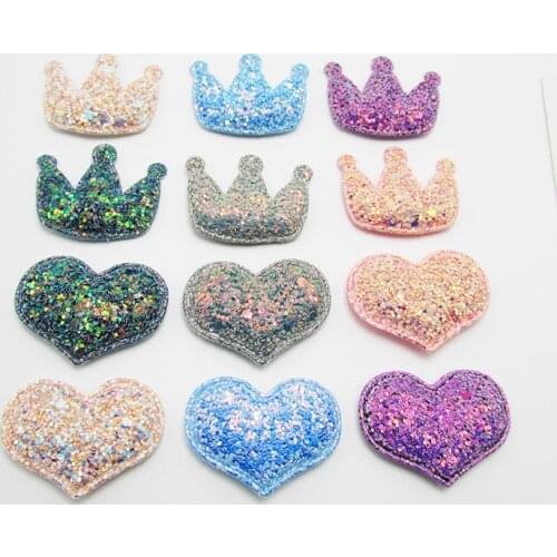10pcs Padded Glitter Sequin Cloth Heart Crown Appliques For Diy Hat Clothes Leggings Sewing Supplies Headwear Decor Patches