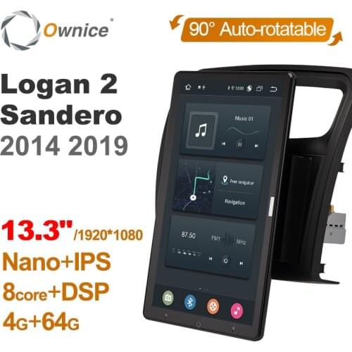 Auto Rotatable 1920*1080 13.3" Ownice Android 10.0 Car Multimedia for Renault Logan 2 Sandero 2014 2019 Symbol Car Auto Radio