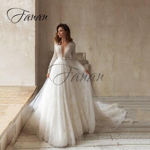 Glittery Deep V-Neck Lace Appliques A-Line Wedding Dresses Court Train Backless Organza Bridal Gown vestido de noiva платье