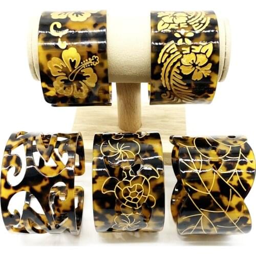 New 5 Styles Combinations Faux Tortoise Shell Bracelets Bangles With Flowers Turtle Tribals Engraved Jewelry