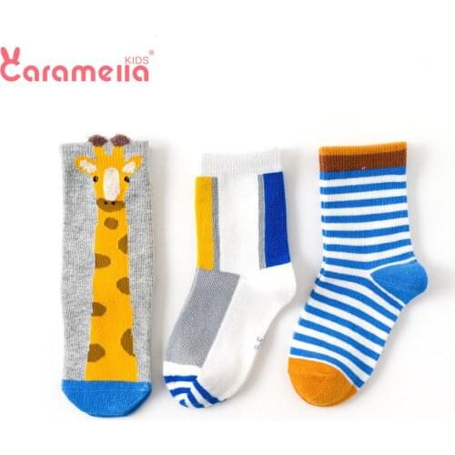 Caramella 2019 New Thick Cottoon Kids Socks Baby Girls Boys Short Socks Cartoon Giraffe Stripe Childrens Hosiery Gift Bag Set