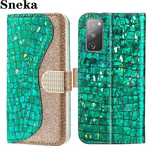 Luxury Laser Glitter Wallet Case for Galaxy S21 S20 FE Note 20 Ultra S10 5G S8 S9 Plus S7 Leather Flip Cover Splice Phone Funda