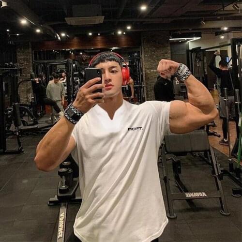 Running Shirt Mens Gym Clothing V neck Short Sleeve T Shirt Men Slim Fit T-shirt Men Sports Casual Tops Summer Fitness Tee shirt