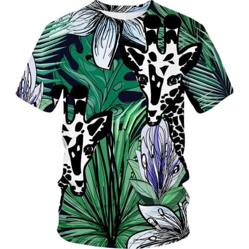Animal t-shirts 3D giraffe in the rainforest Print European and American sizes casual t shirt O-neck unisex T shirts