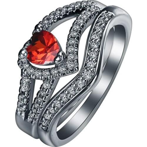 Hainon Love vintage promise Rings new 2pc jewelry gift Romantic heart red blue zircon black gun Engagement Ring sets for women