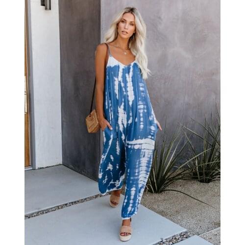 Happie Queens women Boho Bodysuits gradient color sleeveless loose strapless Rompers bohemian v-neck Jumpsuit