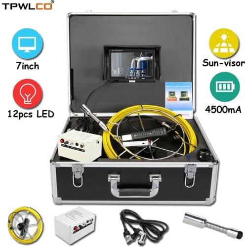 7" Screen Pipeline Endoscope Inspection Camera System 23mm Video Pipe Drain Inspection Camera 20m Cable With Sun-visor