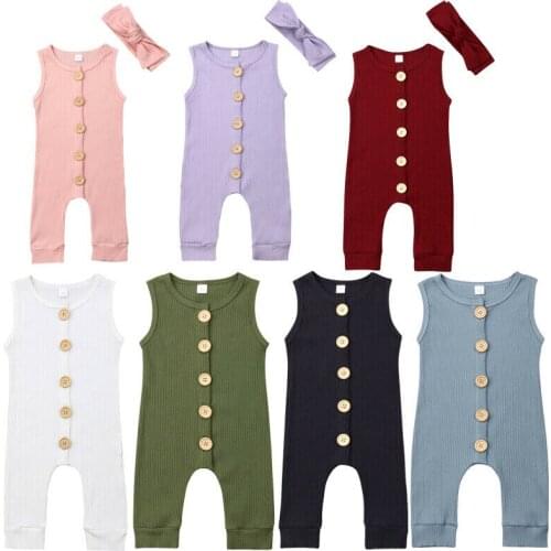 0-18M Summer Casual Infant Kids Baby Girls Boys Romper Sleeveless Single Breasted Solid Jumpsuits Clothes