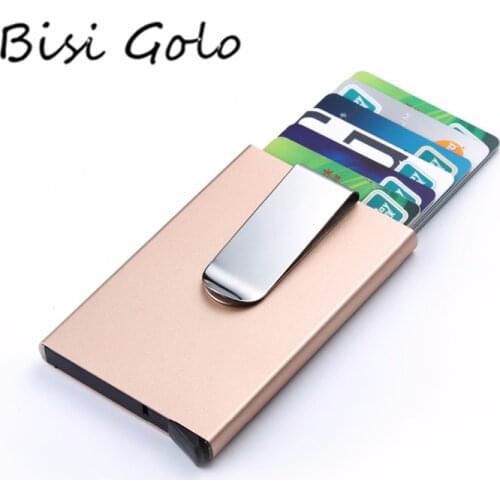 BISI GORO 2020 Men Women Card Holder Slim Aluminum ID Credit Case Money RFID Blocking Metal Wallet Travel Mini Wallet Automatic