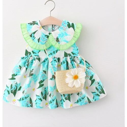Summer Baby Girl Dress Flower Print Birthday Dress + Hat 2Pcs Baby Outfits Infant Toddler Girls Clothing Newborn Dresses
