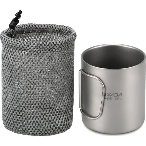 Lixada 220ml/450ml Titanium Double Wall Cup Water Coffee Tea Cup Mug with Foldable Handle Camping Tableware Hiking Accessories