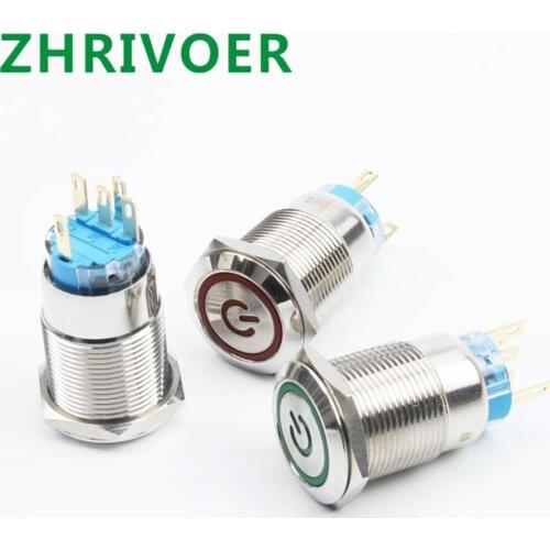 1pcs 19mm Metal Brass Push Button Switch Power Supply Sign Oblate Lighting Instantaneous Self-reset/self-locking 1NO 1NC