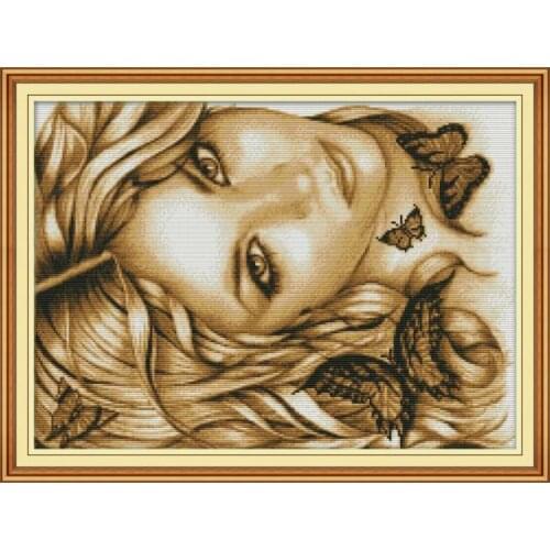Beauty and butterfly cross stitch kit aida 14ct 11ct count print canvas cross stitches needlework embroidery DIY handmade