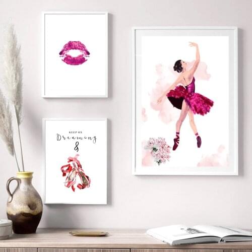 Nordic Poster Pink Ballet Girl Posters Print Nursery Canvas Poster Wall Pictures Lip Canvas Painting Girls Room Wall Decor